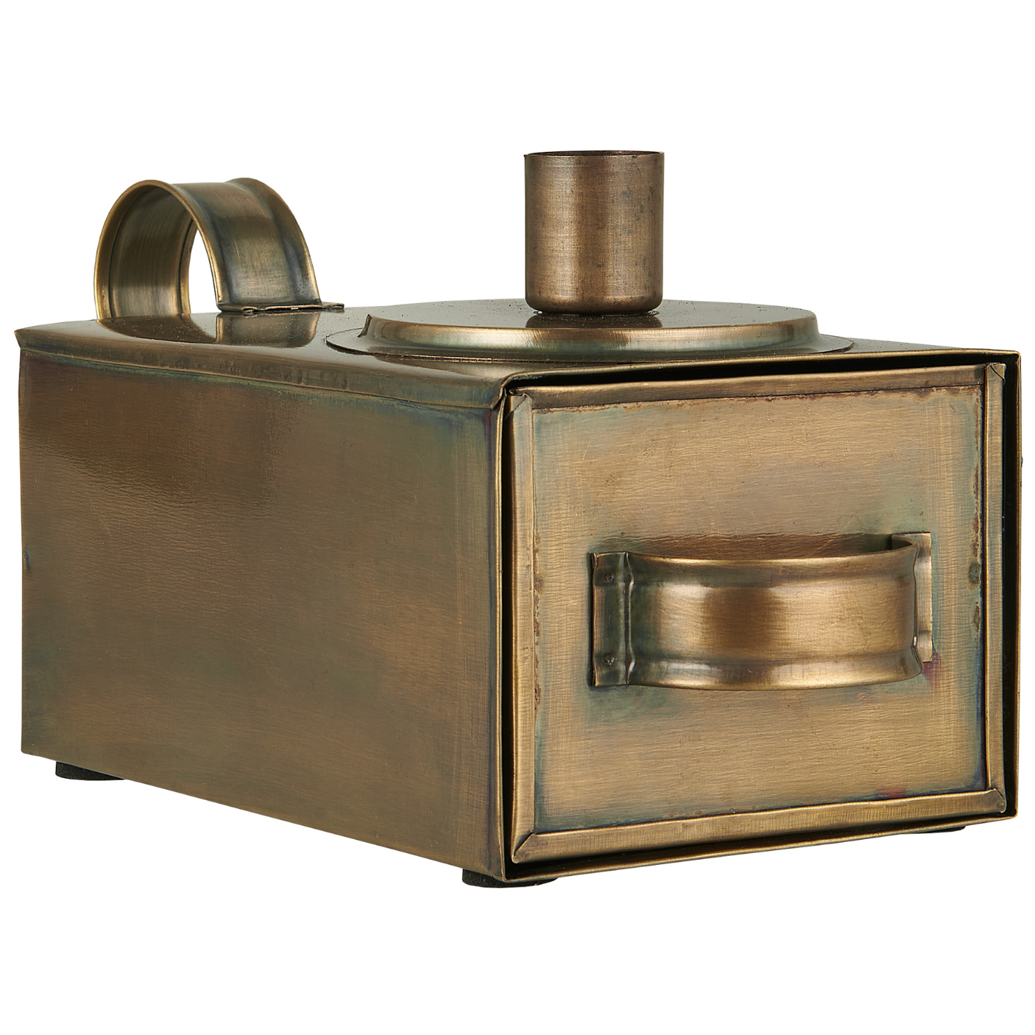 Antique Brass Candle Holder With Drawer.