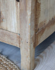 Close up of natural wood rustic cabinet.