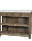 Wooden butchers block with marble top on a white background