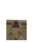 Panel on wooden hook with a metal latch on a white background