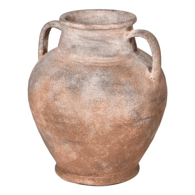 Rustic mottle effect terracotta rustic vase with handles.