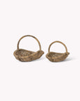 Two rattan garden trug baskets with handles on a white background