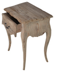 Wooden beside table from above with drawer open.