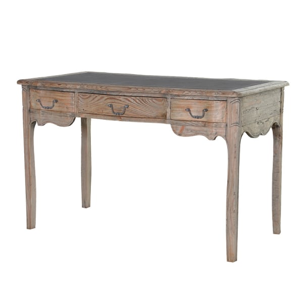Reclaimed wood writing desk with drawers.