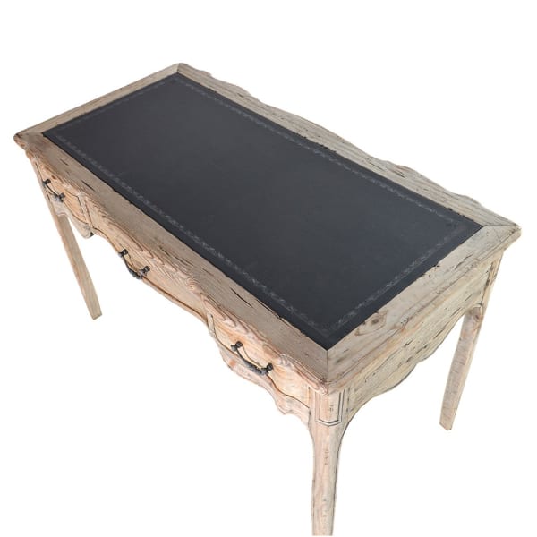 Black top of reclaimed wood writing desken.
