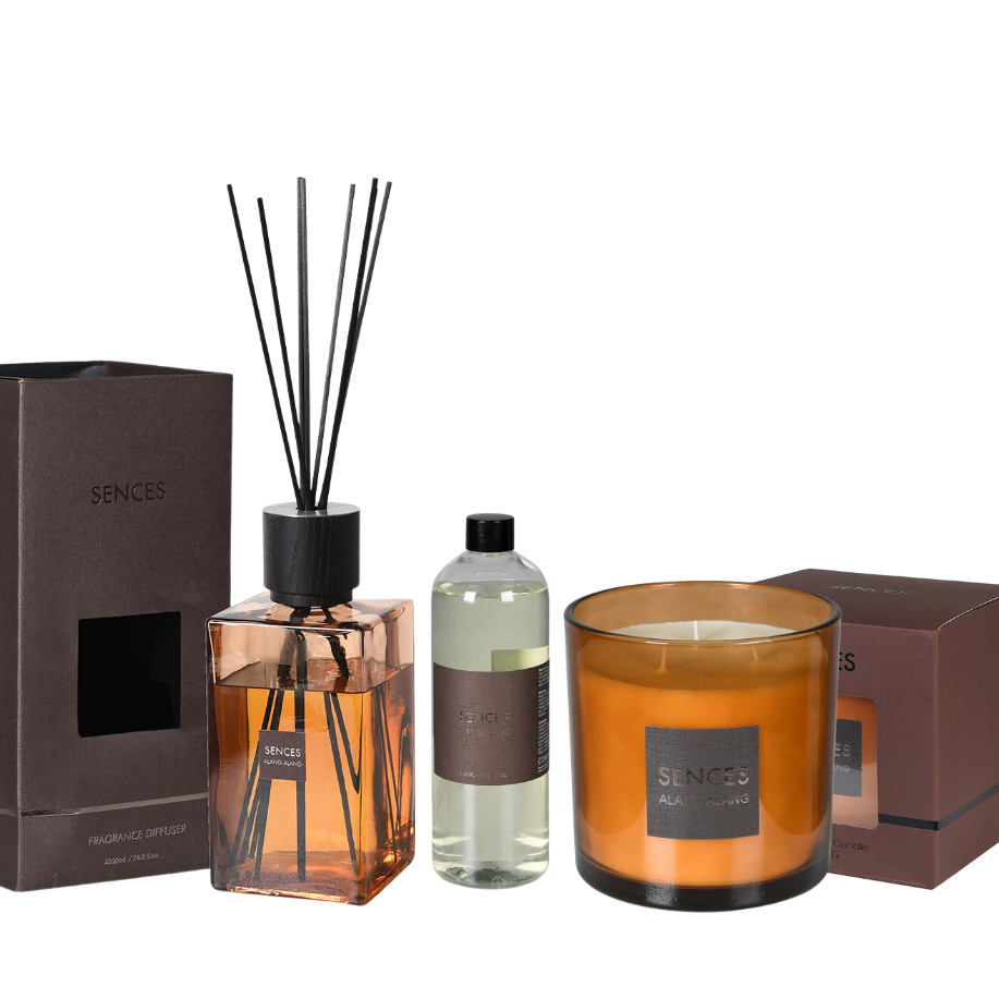 Christmas Gift Set - Sences Alang Alang Amber XL Reed Diffuser, Candle & Diffuser Refill