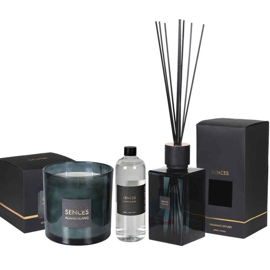 Christmas Gift Set - Sences Alang Alang Onyx Reed Diffuser XL, Candle & Diffuser Refill