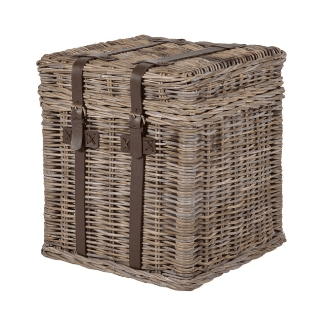 Wicker basket table closed.