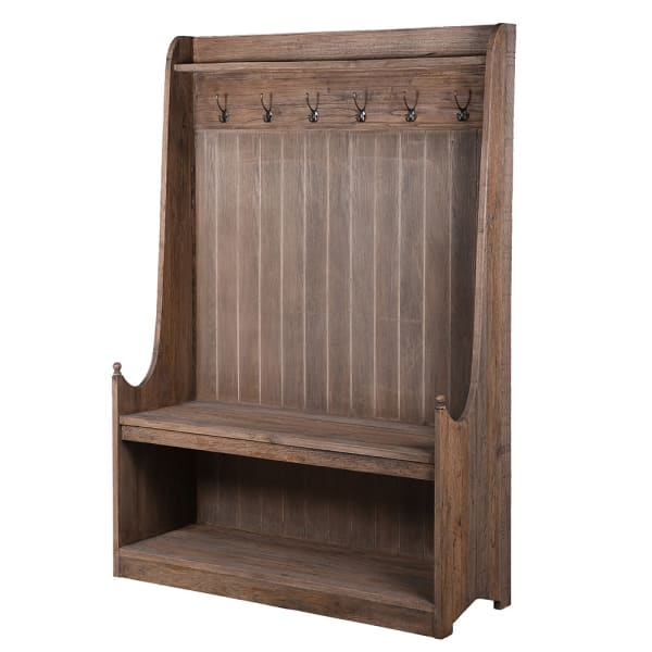 Elijah Reclaimed Wooden Bench With Hooks Silver Mushroom