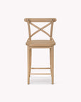 Wooden bar stool with a cross-back design on a white background