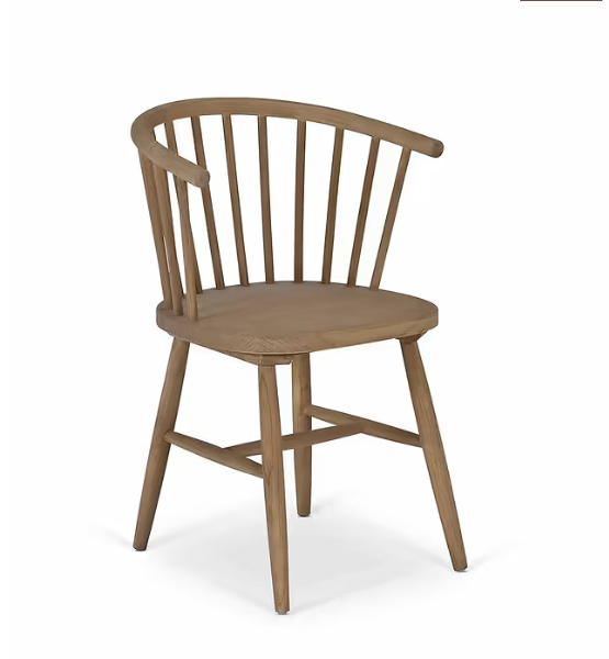 Vintage inspired wooden carver chair with curved back and spindles.