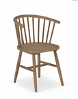 Vintage inspired wooden carver chair with curved back and spindles.