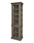 Natural wood display cabinet with glass doors product image.