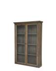Natural wooden wall cabinet with 3 shelves and glass doors.