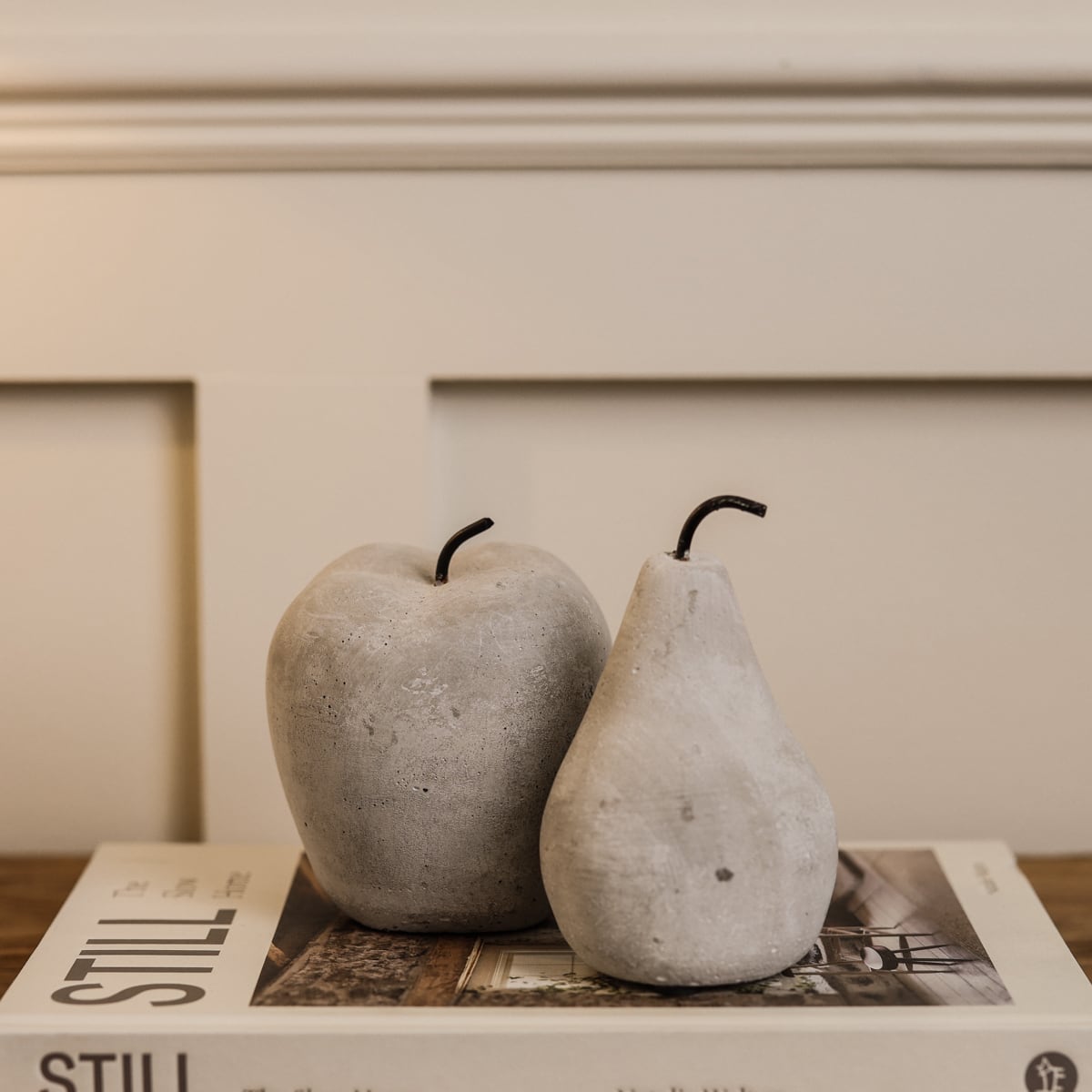 Grey Washed Apple and Pear Ornaments Silver Mushroom