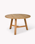 Round wooden dining table with three legs