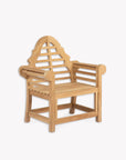 Wooden chair with lattice back design on a white background
