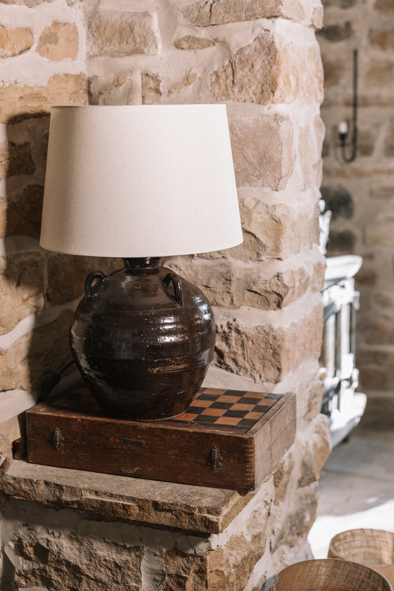 Wesley Large Table Lamp With Linen Shade – Silver Mushroom