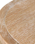 Close up of seat on white washed oak dining chair.