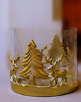 Gold Reindeer & Tree Glass Lantern - Large
