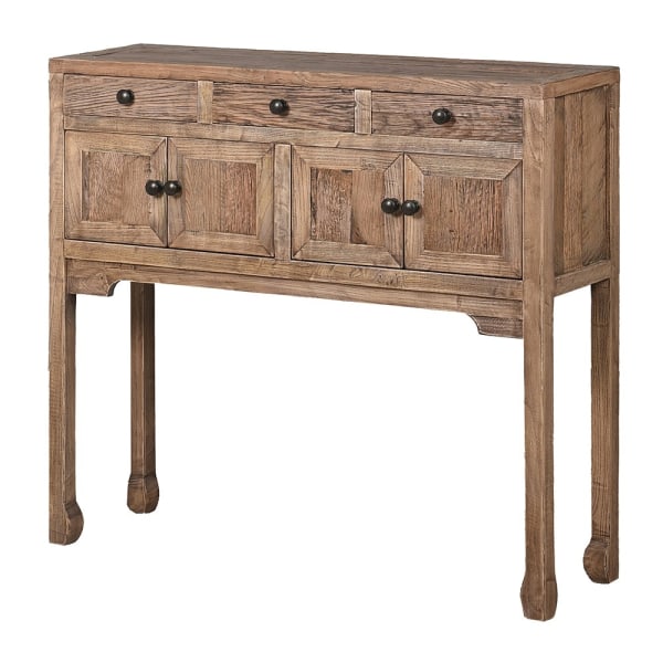Reclaimed wooden console table with drawers.