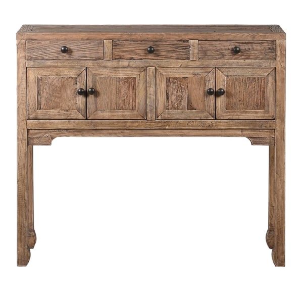 Reclaimed wooden console table with drawers.