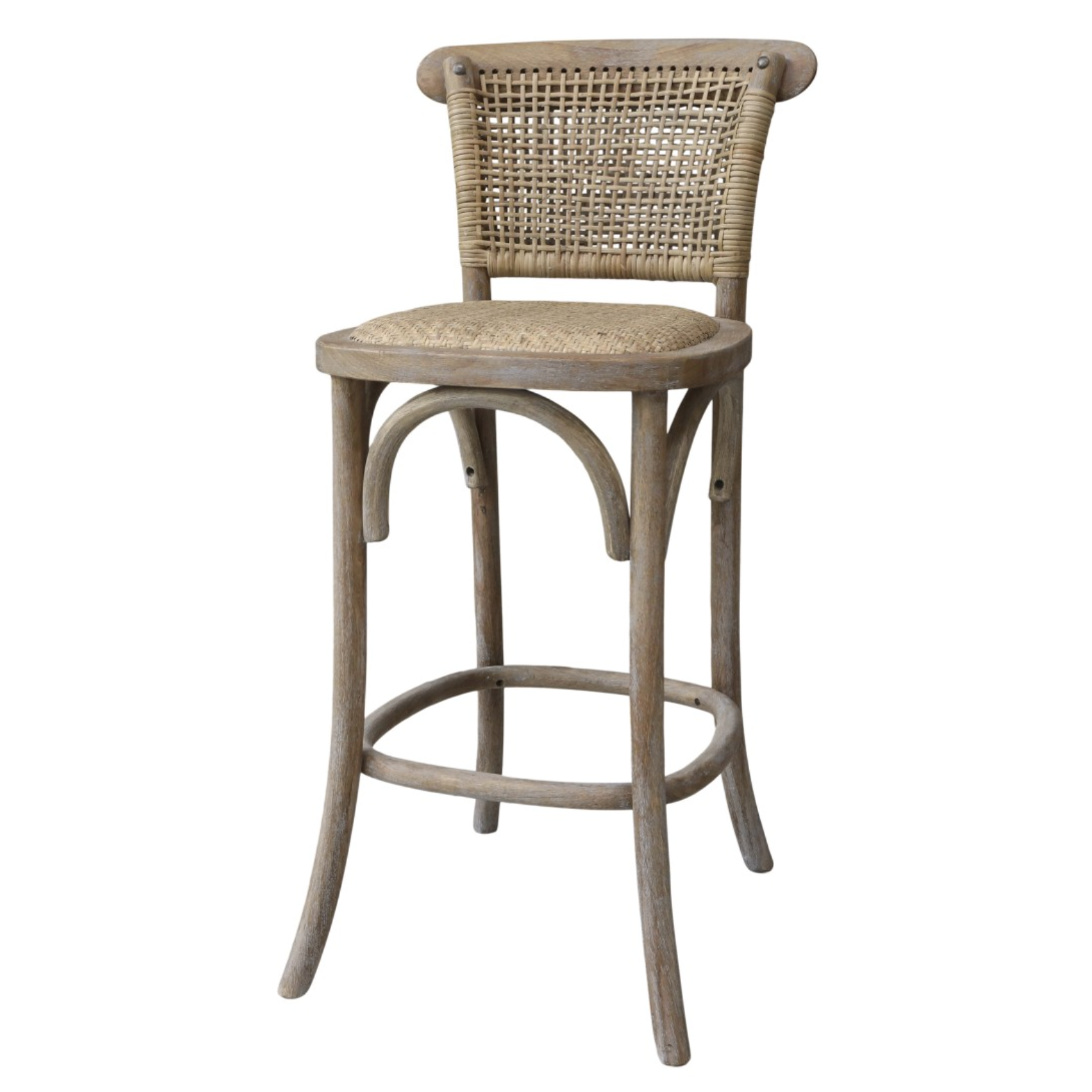 French Farmhouse Wicker Bar Stool – Silver Mushroom