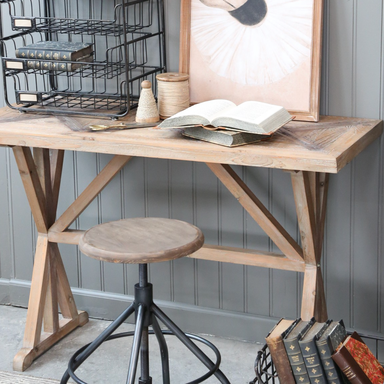 reclaimed wooden desk.