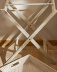Close up of rattan tray table.
