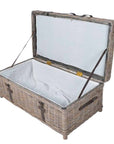 Wicker basket coffee table product open.