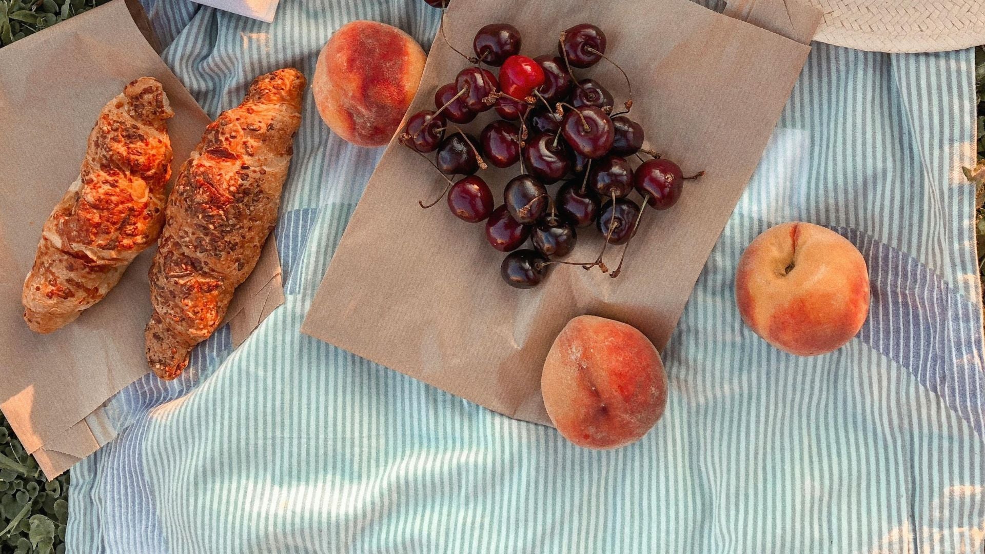 Garden picnic spot set up with fruits