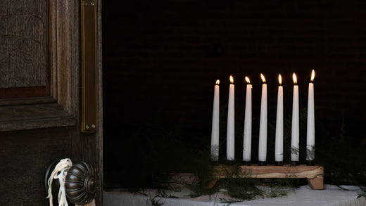 Wooden candle holder, autumn decor.