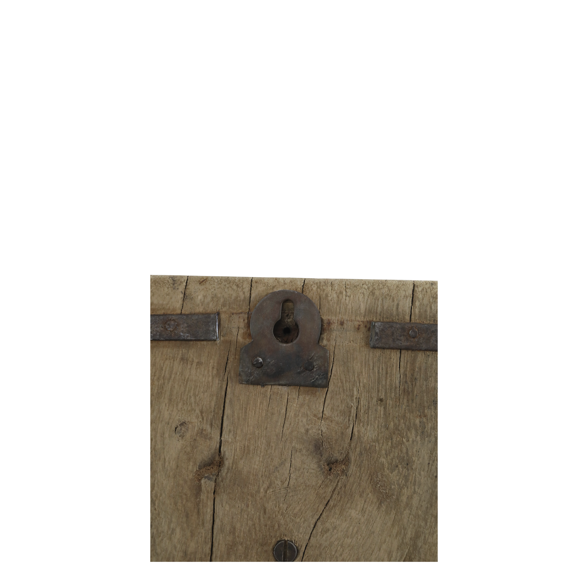 Panel on wooden hook with a metal latch on a white background