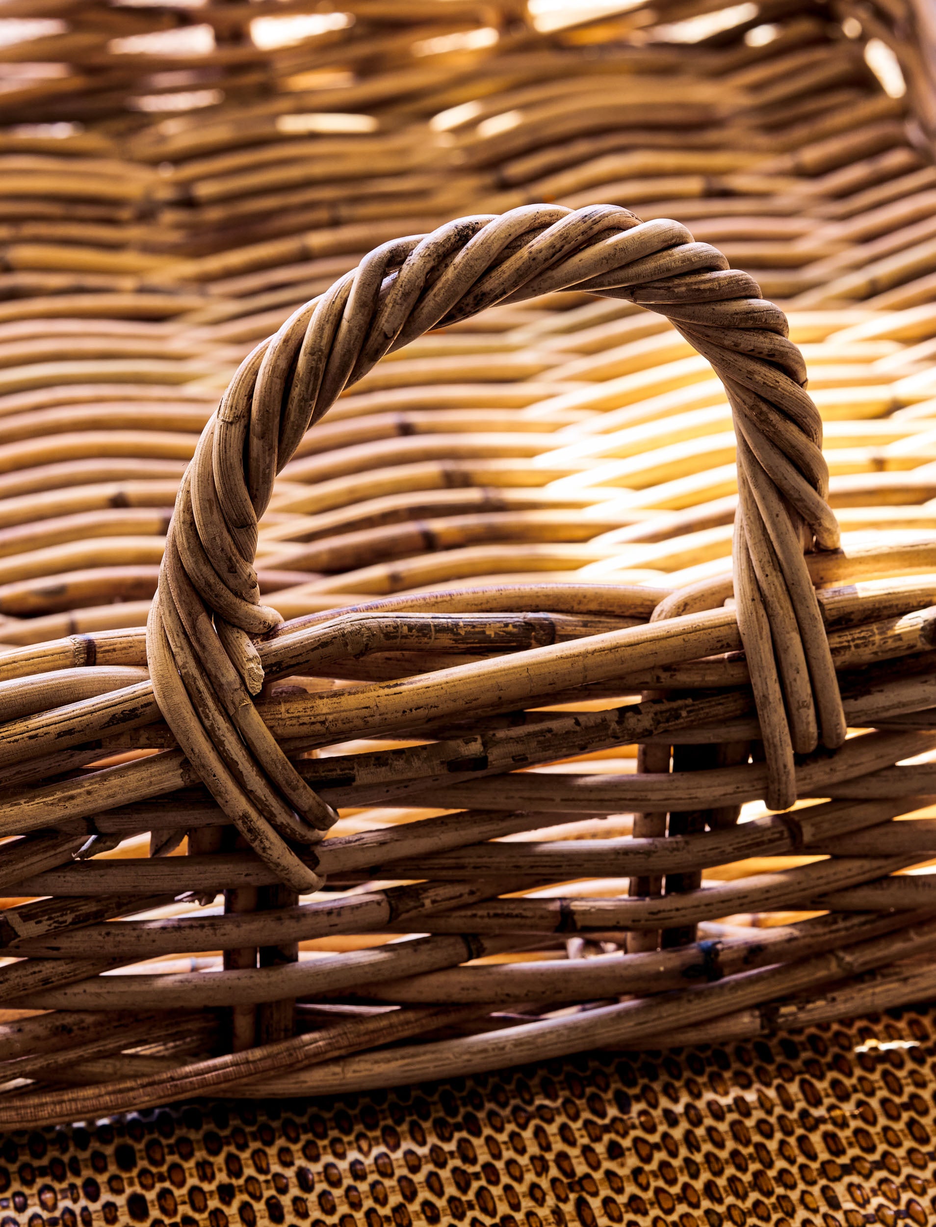 Close-up of Natural woven trays with a handle