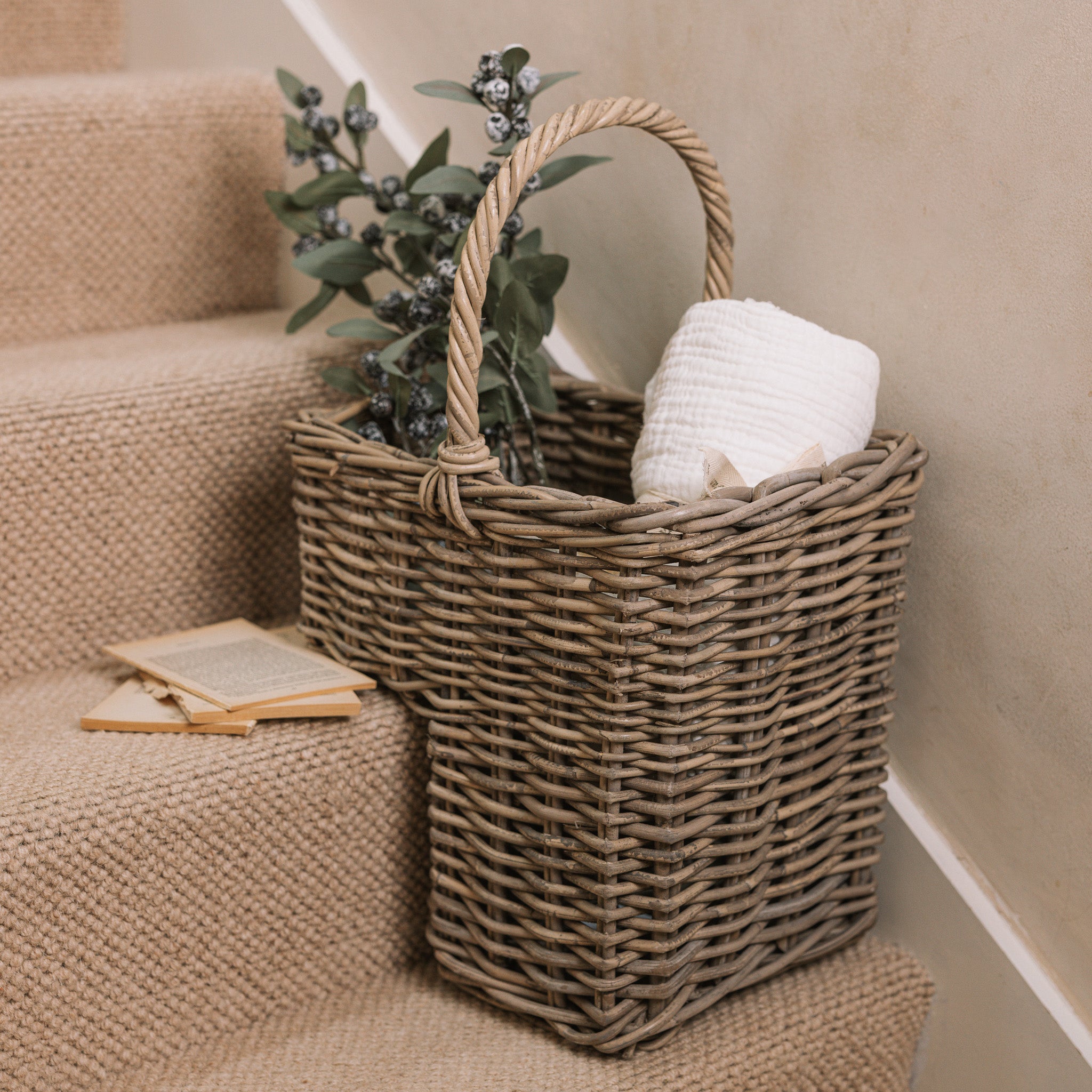 Clemmie Wicker Stair Basket Silver Mushroom