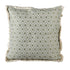 Green cushion cover with ogee pattern and fringed edge.