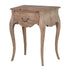 Wood beside table with brass handle.