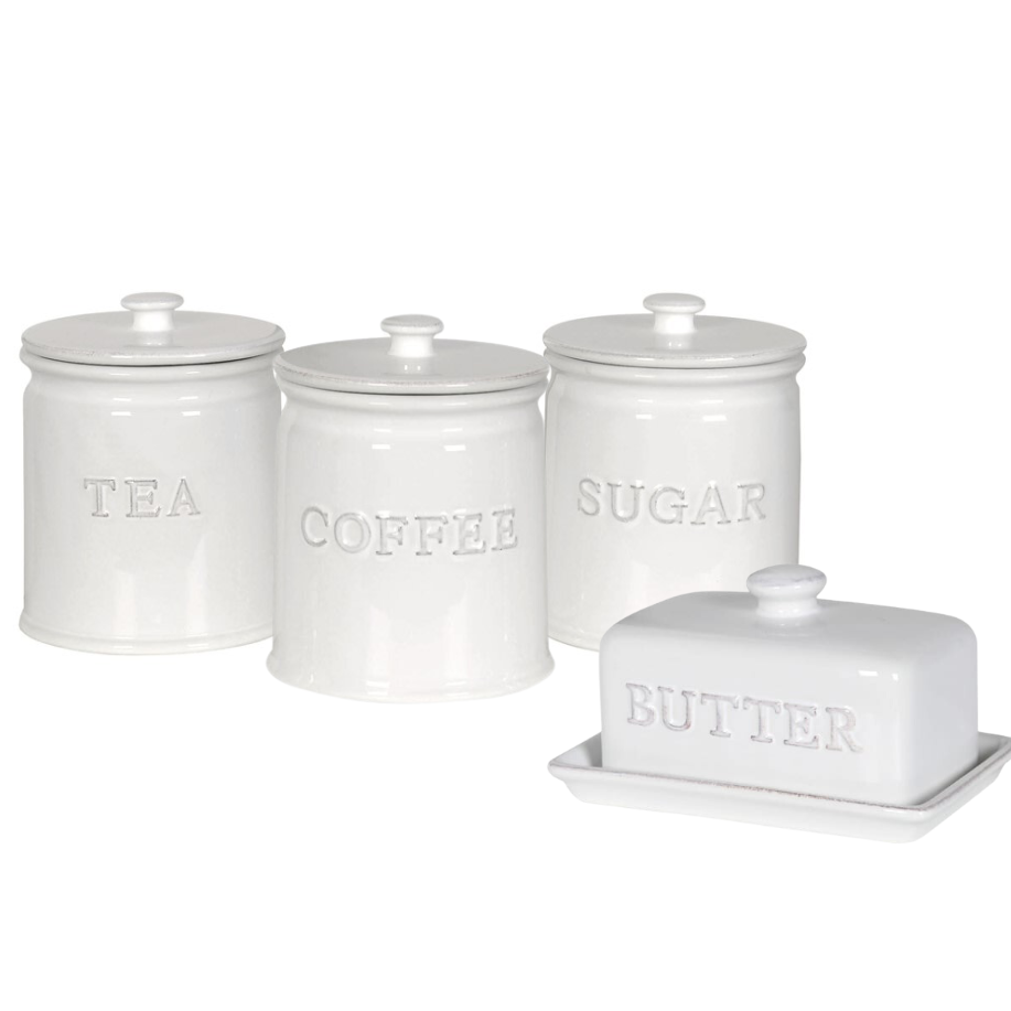 Christmas Gift Set - St Ives Ceramic Tea Coffee Sugar Canisters & Butter Dish