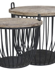Black rustic coffee table set with two tables.