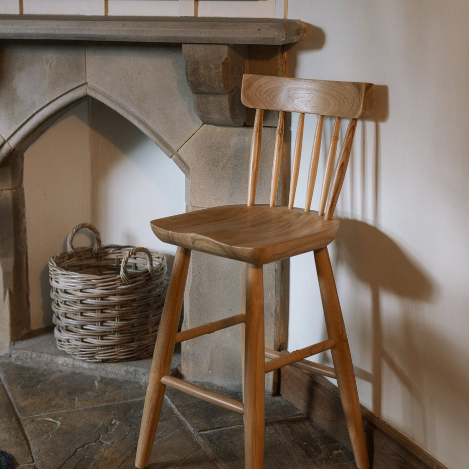 Farmhouse Bar Stool With Back – Silver Mushroom