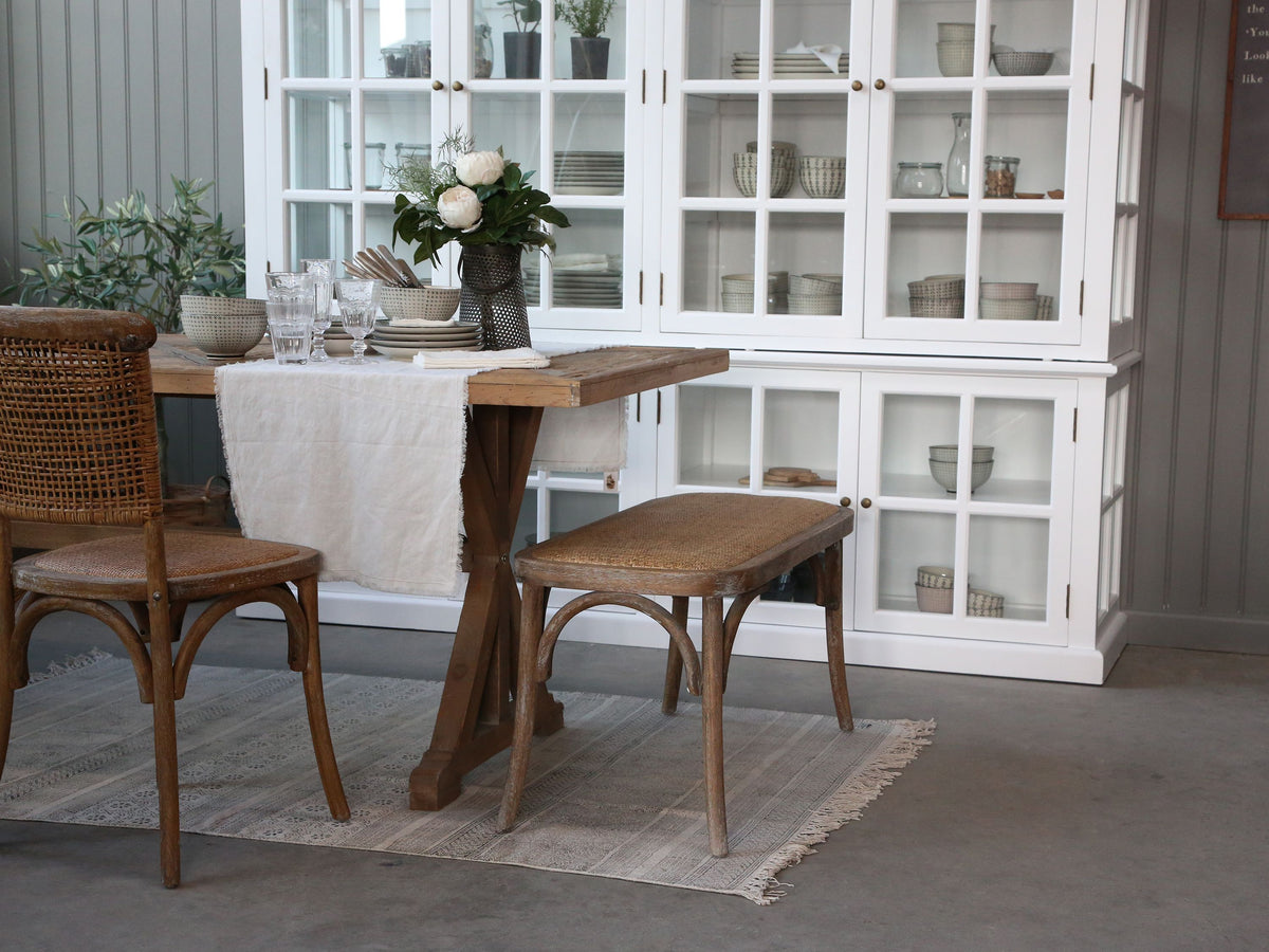 French Farmhouse Rattan Dining Bench – Silver Mushroom