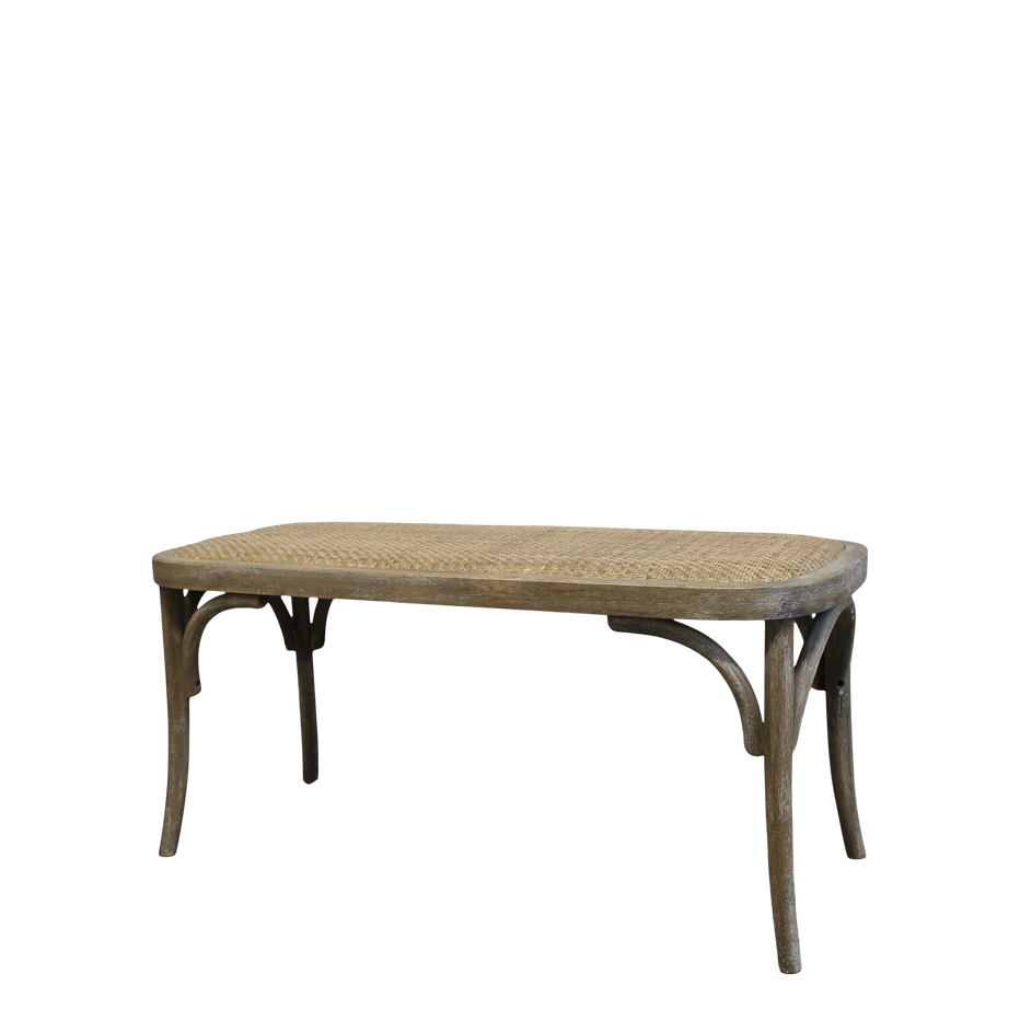French Farmhouse Rattan Dining Bench – Silver Mushroom
