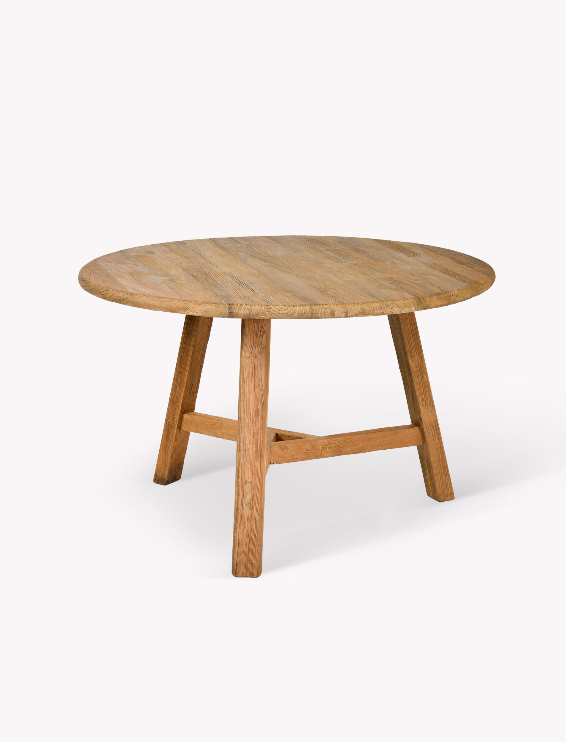 Round wooden dining table with three legs