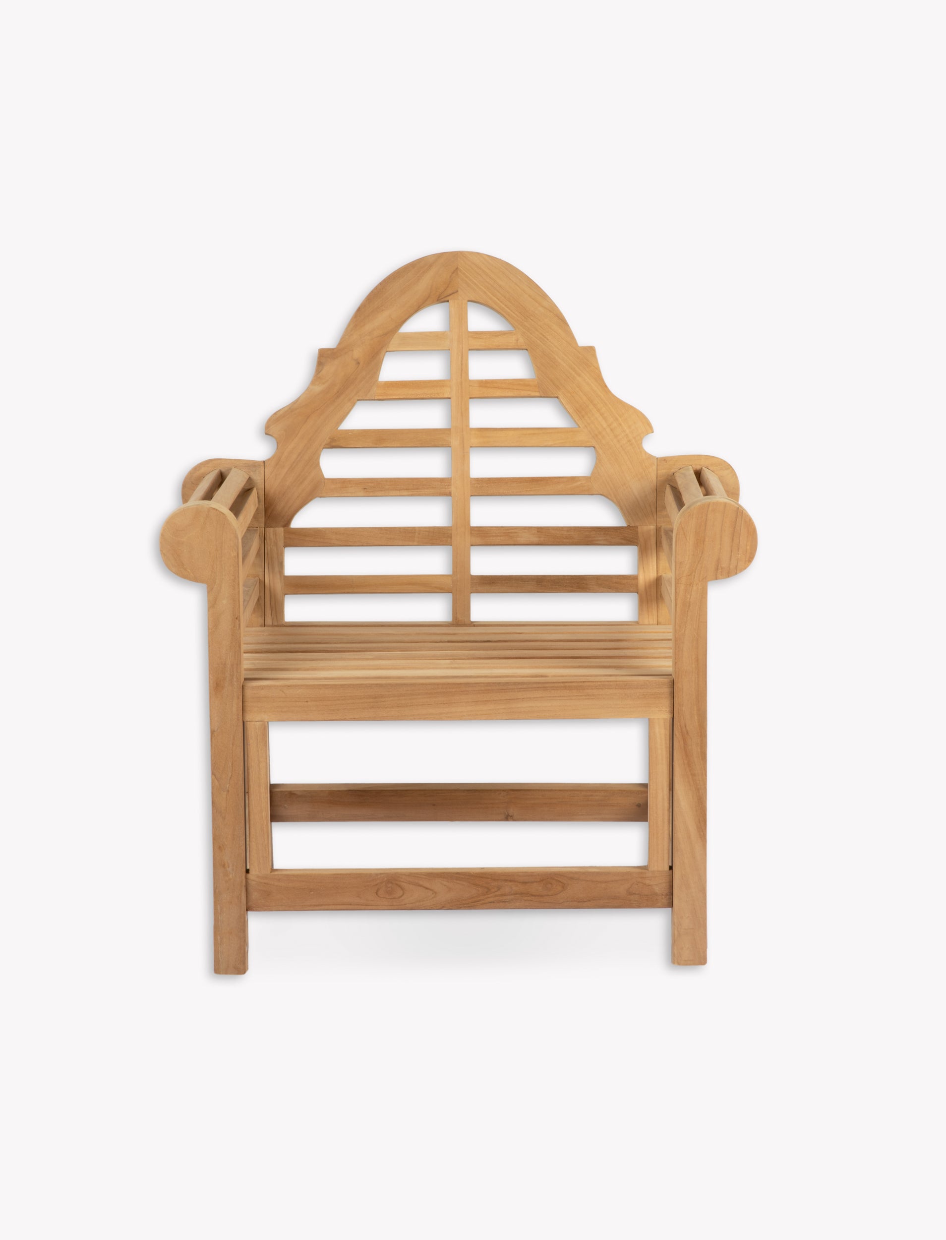 Wooden chair with lattice back design on a white background