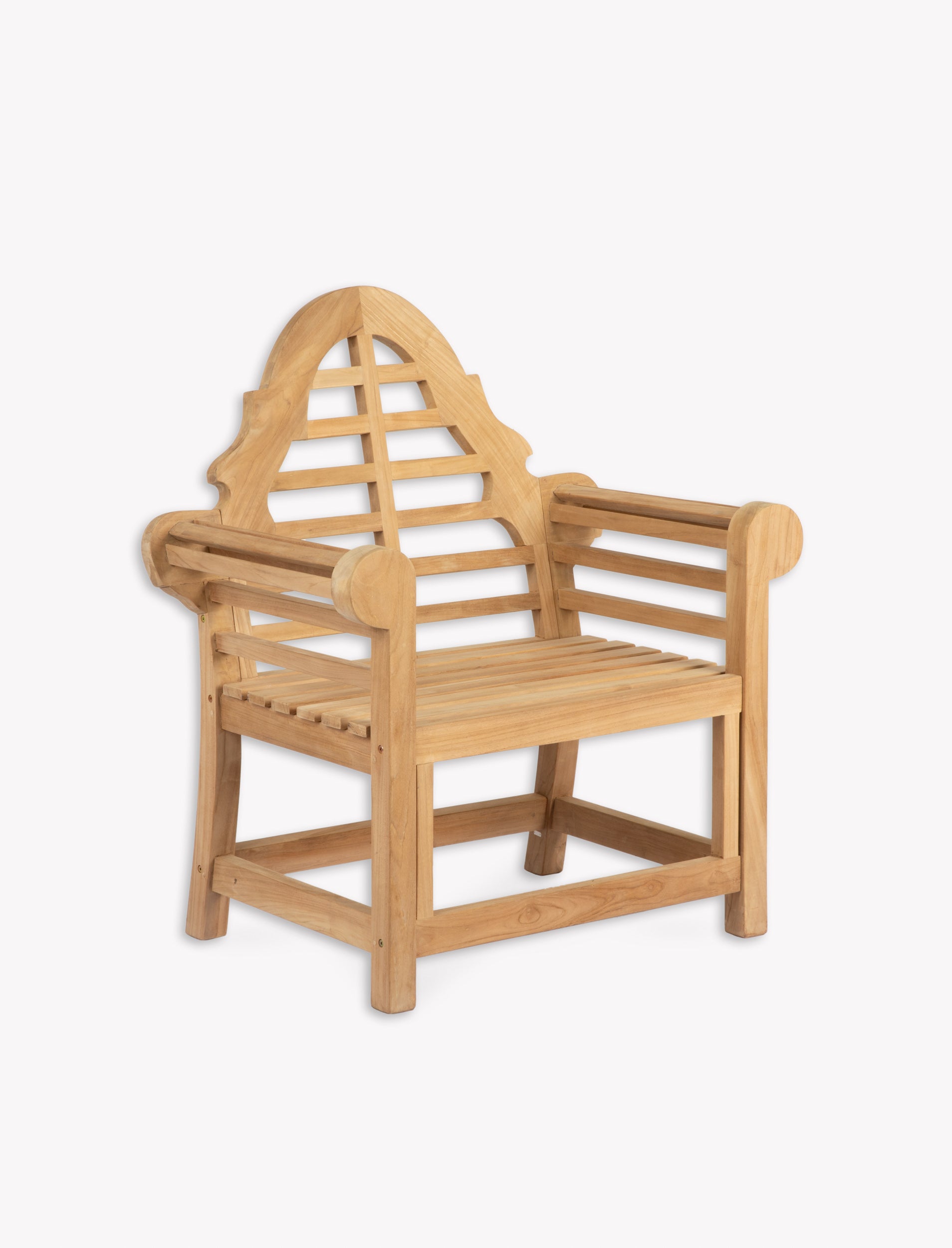 Wooden chair with lattice back design on a white background