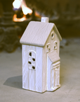 White Ceramic Christmas Cottage Tealight Holder