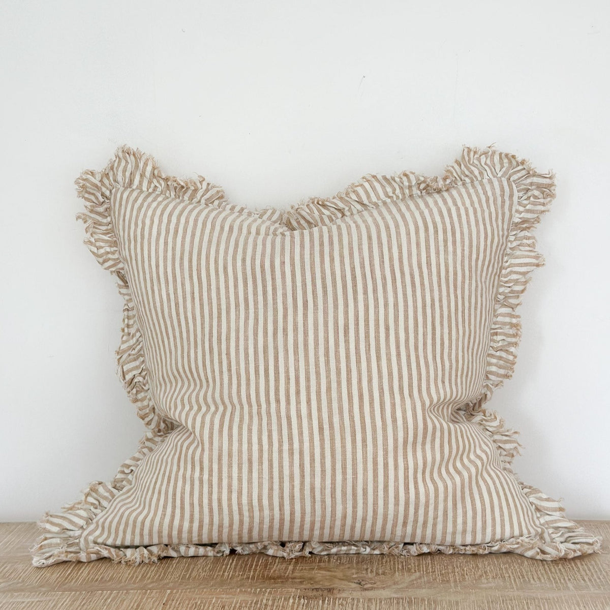 Lucie Linen Brown Striped Ruffle Cushion - 53cm – Silver Mushroom