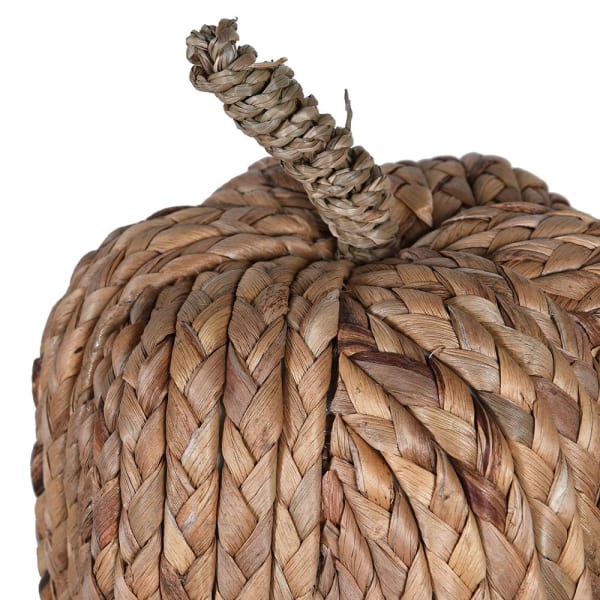 Close up of natural woven pumpkin decoration.