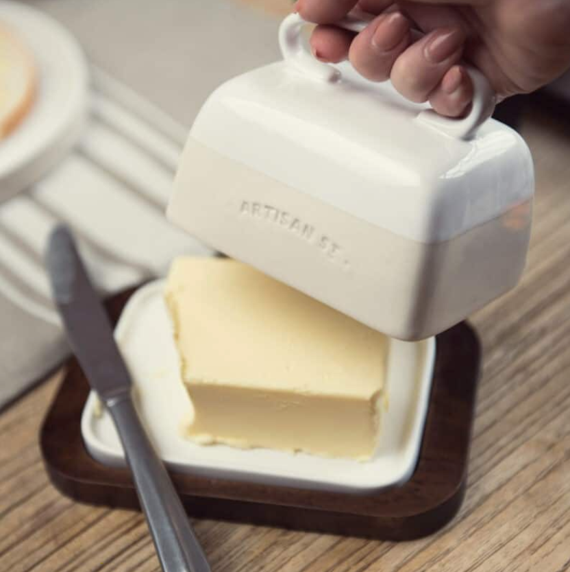 Artisan Street Butter Dish with cube of butter inside