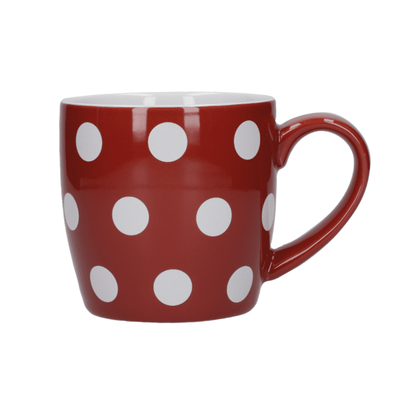 300 ml London Pottery Tea Mug Set Set of 4 Polka Dot Coffee Cups Stoneware Red / White 